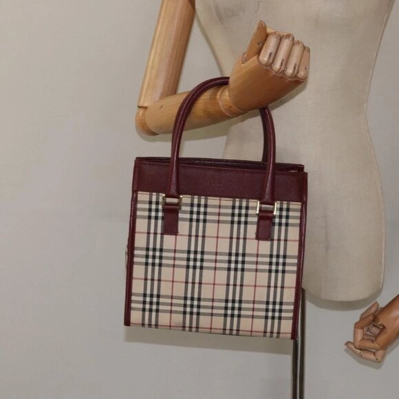BURBERRY Nova Check Hand Bag Canvas Beige Gold Auth 126305 - Picture 1 of 16